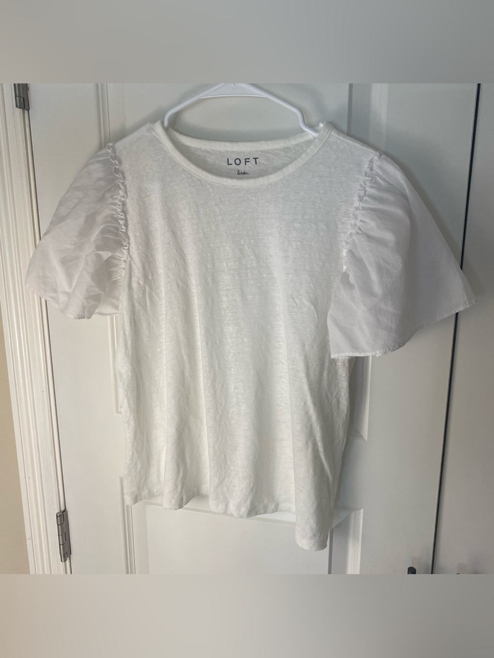 LOFT Women’s White Puff-Sleeve Linen-Blend Top